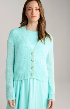 Alpaka-Mix-Cardigan in Türkis