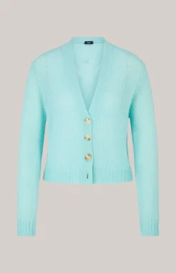 Alpaka-Mix-Cardigan in Türkis