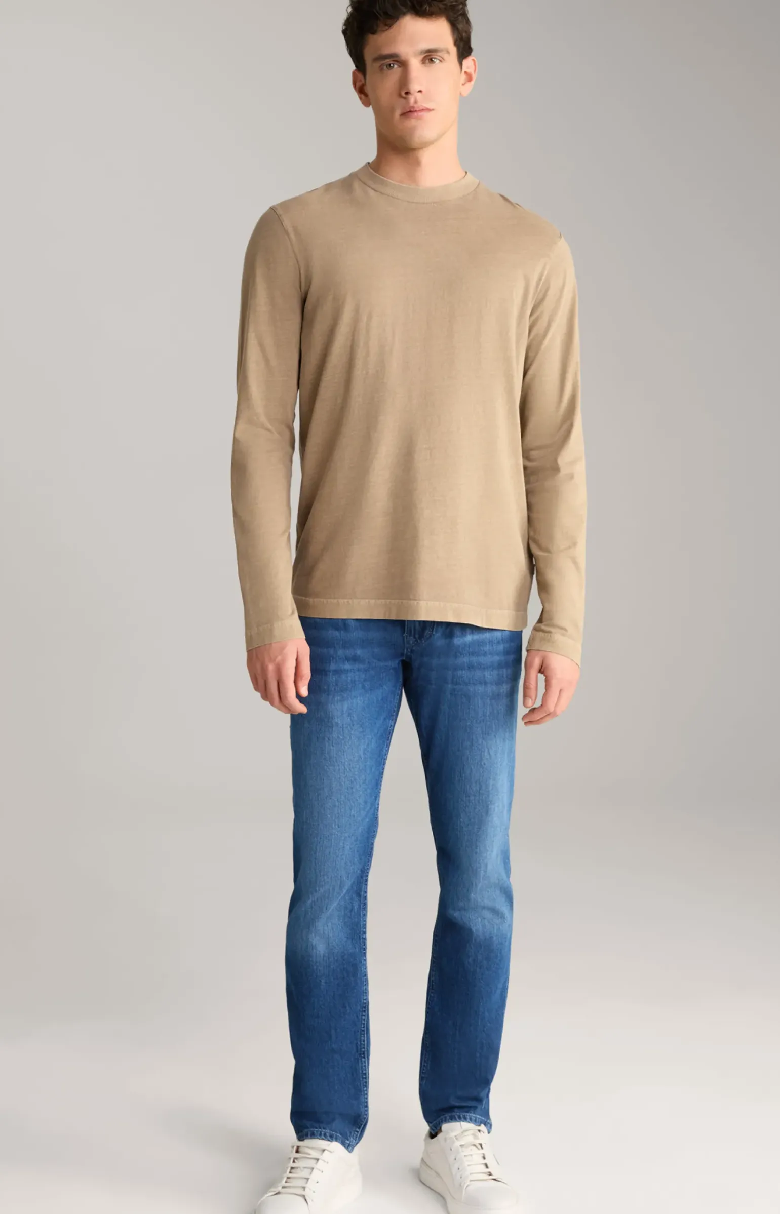 Baumwoll-Langarmshirt Carlito in Hellbraun