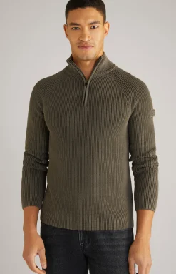 Baumwoll-Pullover Henricus in Oliv-Braun