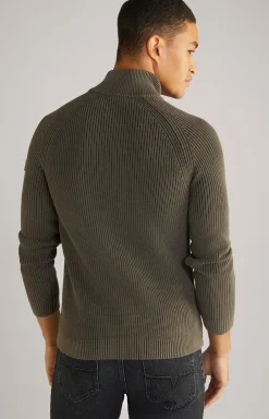 Baumwoll-Pullover Henricus in Oliv-Braun