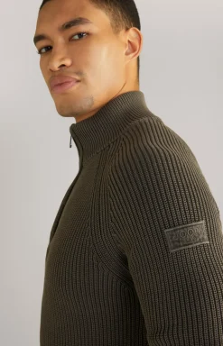 Baumwoll-Pullover Henricus in Oliv-Braun