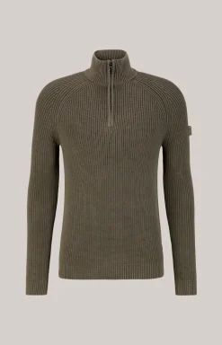 Baumwoll-Pullover Henricus in Oliv-Braun