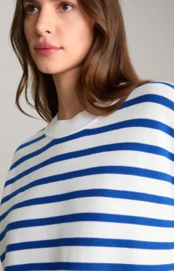 Baumwoll-Strickpullover in Blau/Weiß gestreift