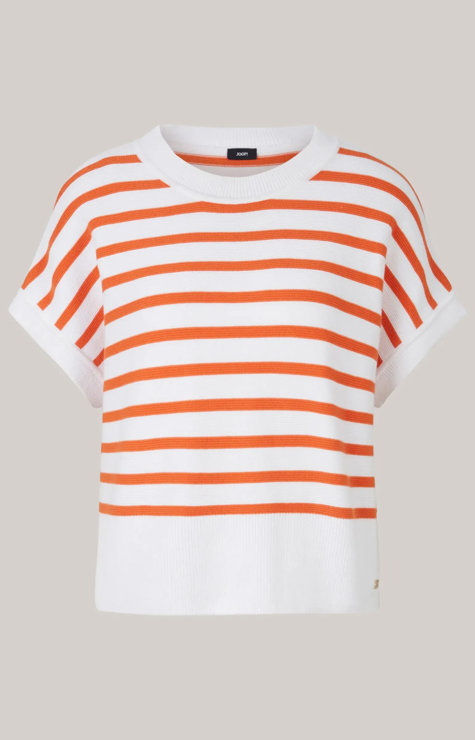 Baumwoll-Strickpullover in Orange/Weiß gestreift