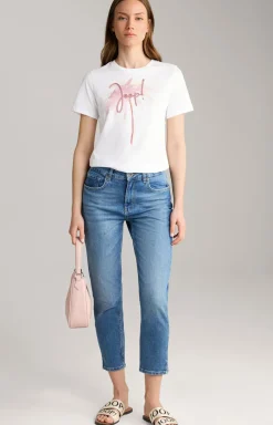 Baumwoll-T-Shirt in Weiß/Altrosa