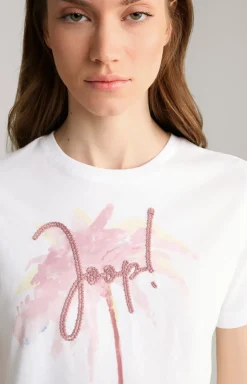 Baumwoll-T-Shirt in Weiß/Altrosa