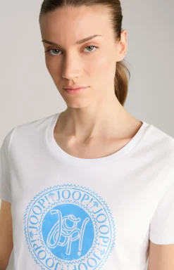 Baumwoll-T-Shirt in Weiß/Blau