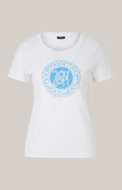 Baumwoll-T-Shirt in Weiß/Blau