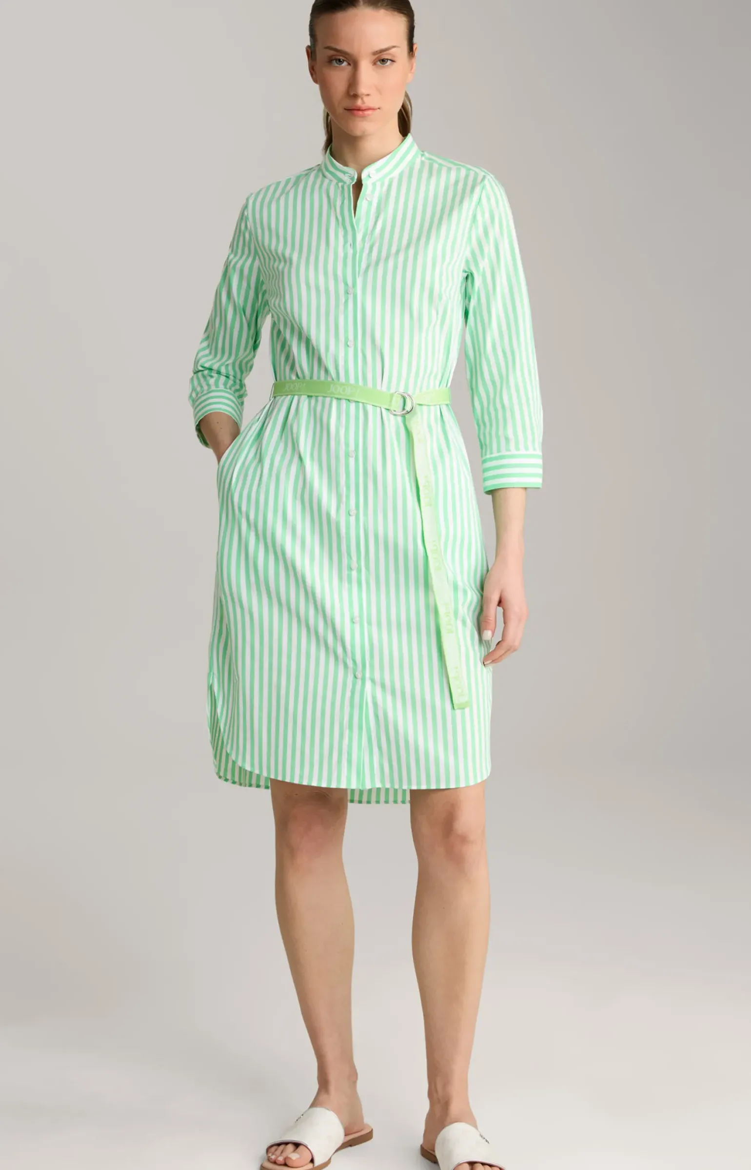 Blusen-Kleid in Grün/Weiß gestreift