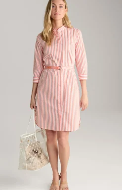 Blusen-Kleid in Orange/Weiß gestreift