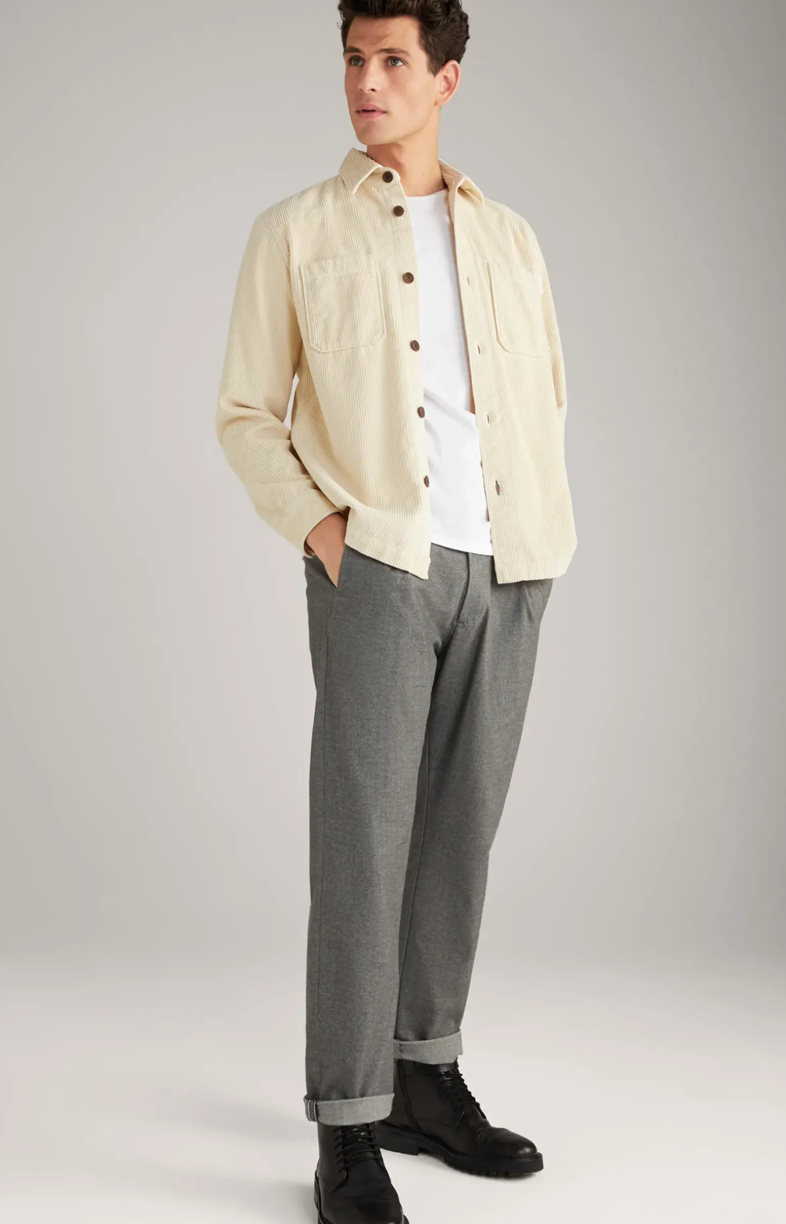 Bundfalten-Hose Lead in Grau meliert