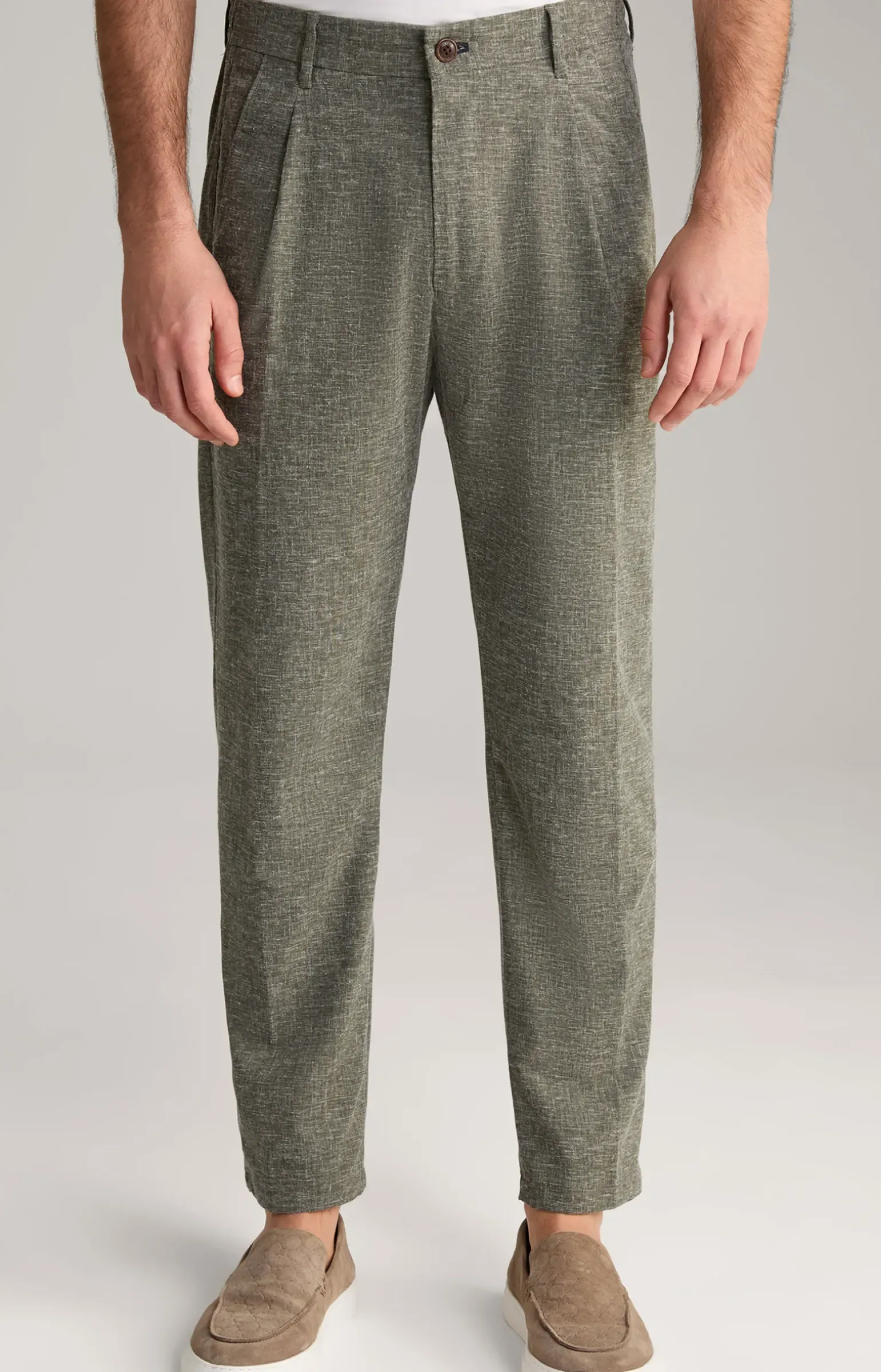 Bundfaltenhose Lead in Oliv meliert