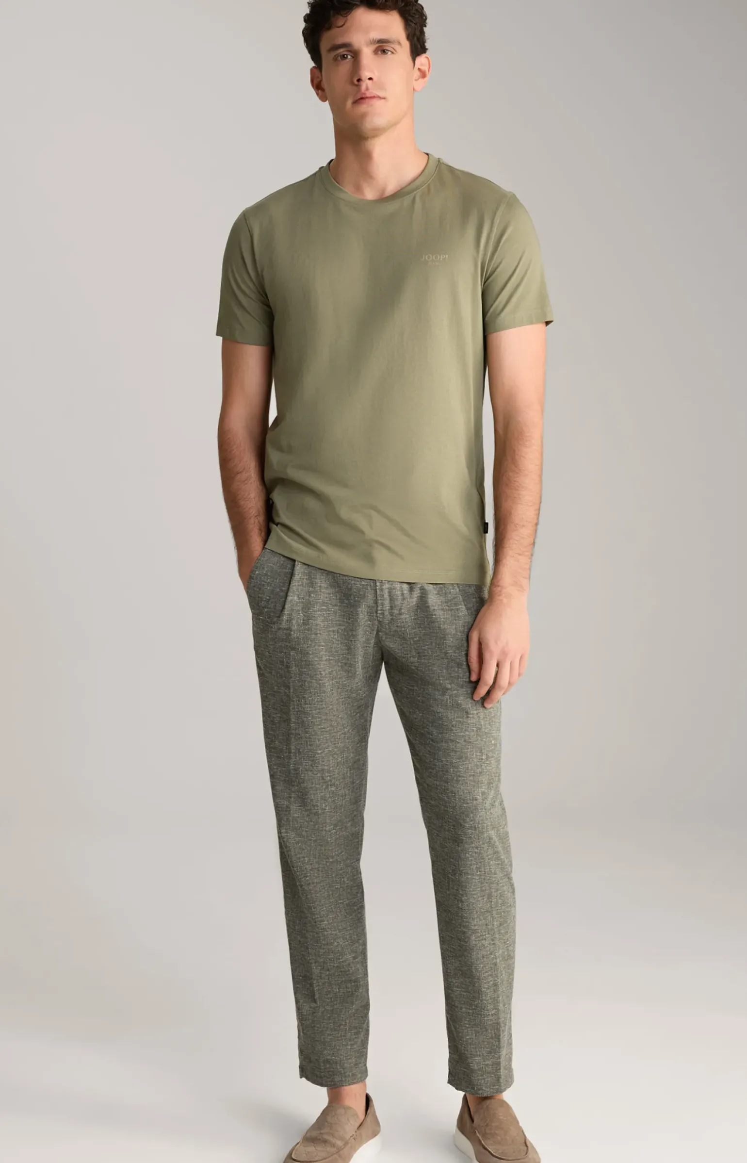 Bundfaltenhose Lead in Oliv meliert