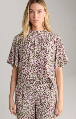 Crêpe-Bluse in Rot/Rosa/Grün