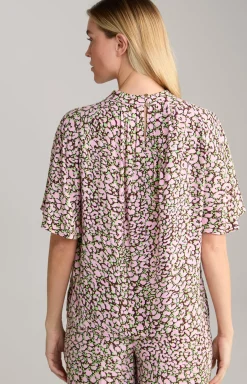 Crêpe-Bluse in Rot/Rosa/Grün