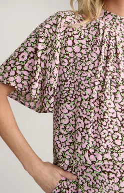 Crêpe-Bluse in Rot/Rosa/Grün