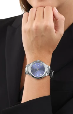 Damen-Armbanduhr in Silber/Blau