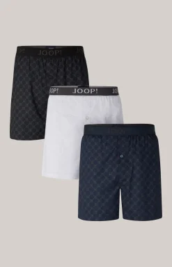 3er-Pack Fine Cotton Boxer in Hellgrau/Schwarz/Dunkelblau