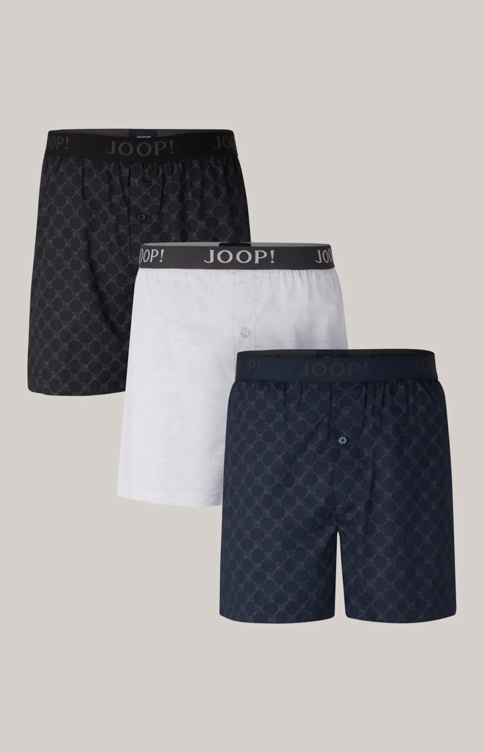 3er-Pack Fine Cotton Boxer in Hellgrau/Schwarz/Dunkelblau