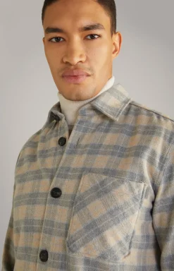 Flanell-Hemd Kalan in Grau/Beige gemustert
