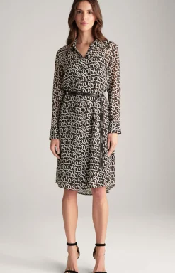 Georgette-Hemdblusenkleid in Braun/Creme/Schwarz gemustert