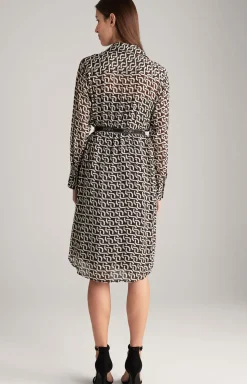 Georgette-Hemdblusenkleid in Braun/Creme/Schwarz gemustert