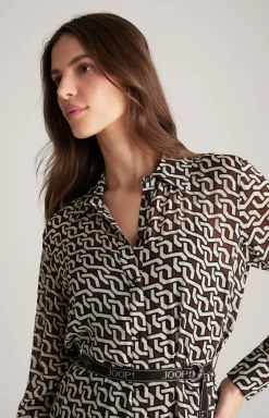 Georgette-Hemdblusenkleid in Braun/Creme/Schwarz gemustert