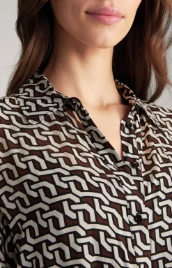 Georgette-Hemdblusenkleid in Braun/Creme/Schwarz gemustert