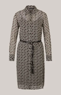 Georgette-Hemdblusenkleid in Braun/Creme/Schwarz gemustert