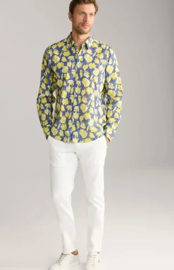 Hemd Hanson in Dunkelblau/Gelb gemustert