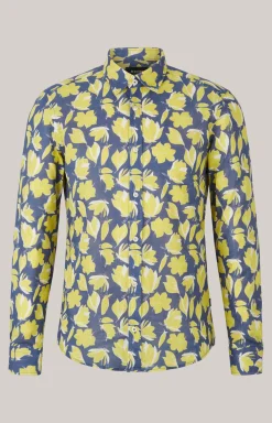 Hemd Hanson in Dunkelblau/Gelb gemustert