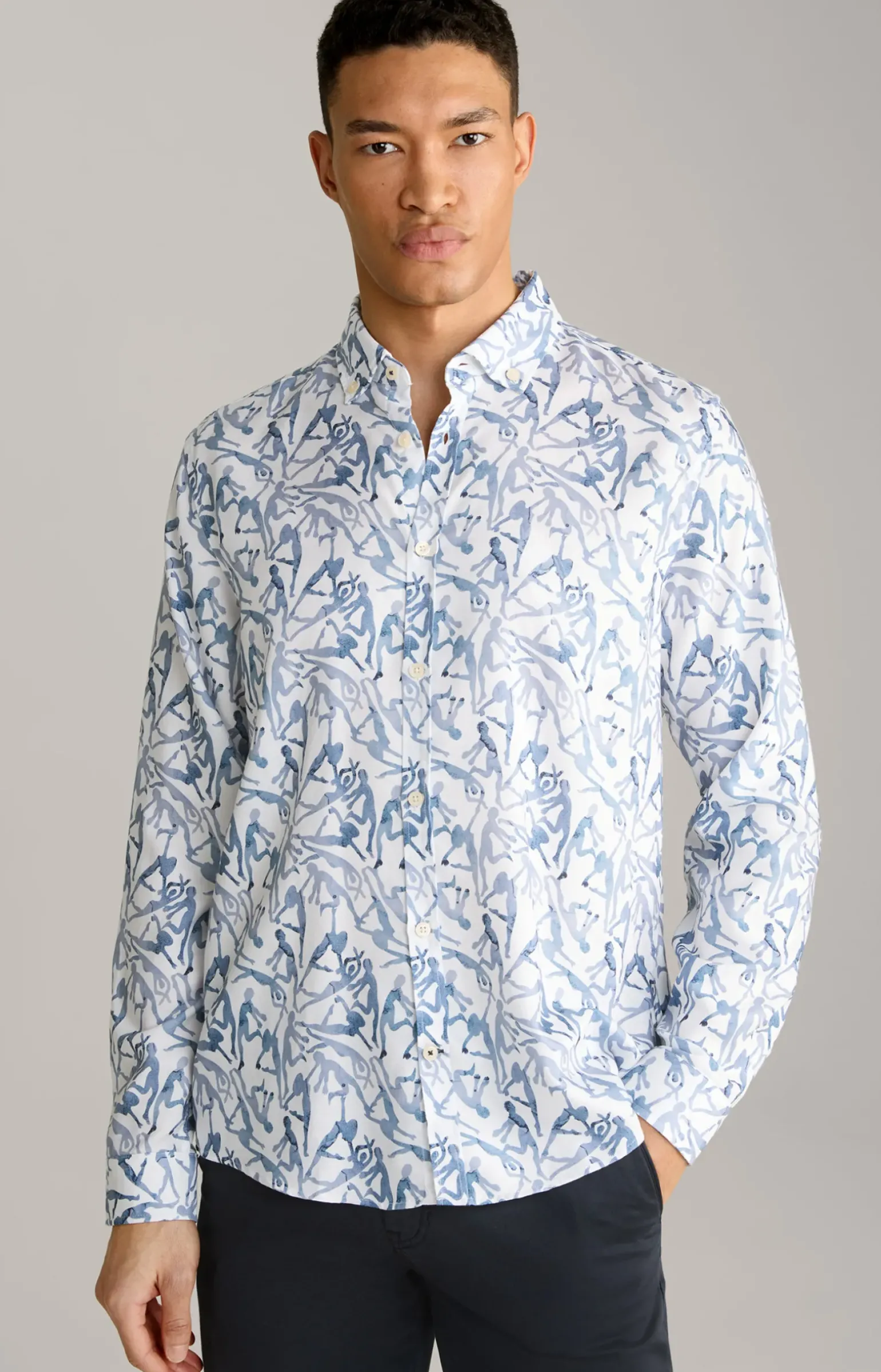 Hemd Heli in Weiß-Blau gemustert