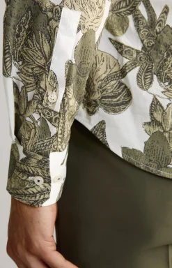 Hemd Pai in Weiß-Oliv gemustert