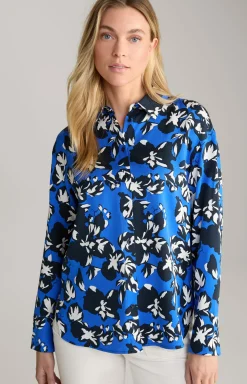 Hemdbluse in Navy/Marineblau/Weiß