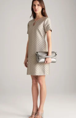 Jacquard-Kleid in Beige gemustert