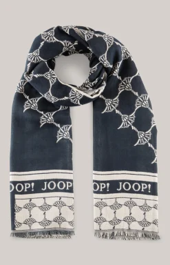 Jacquard-Schal in Dunkelblau/Beige