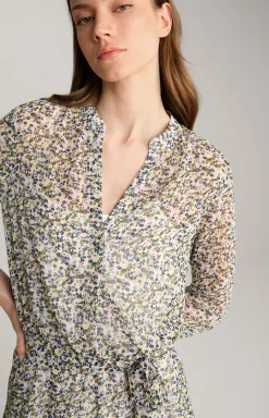 Kleid in Ecru/Flieder gemustert