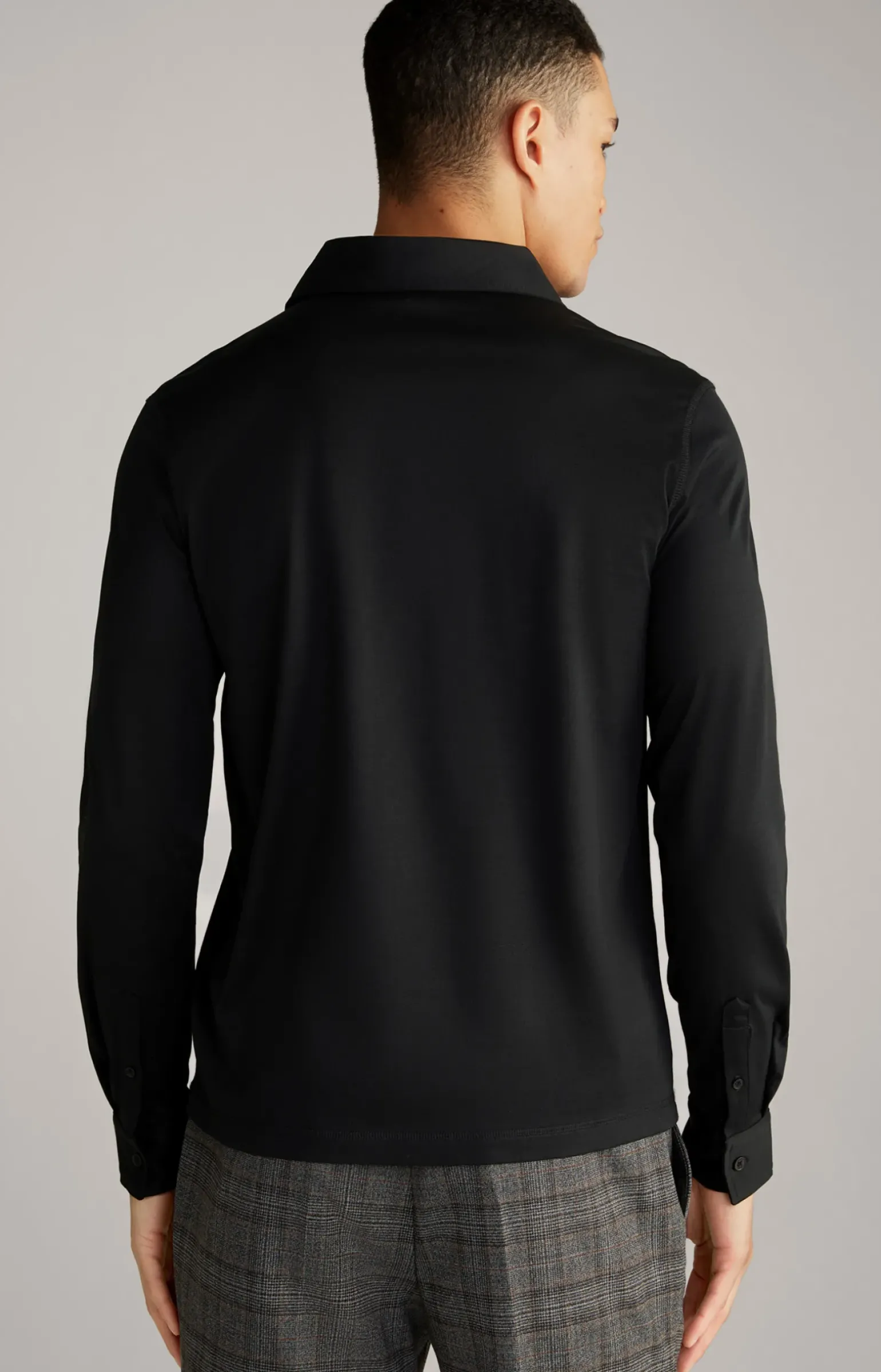 Langarm-Poloshirt Baldwin in Schwarz