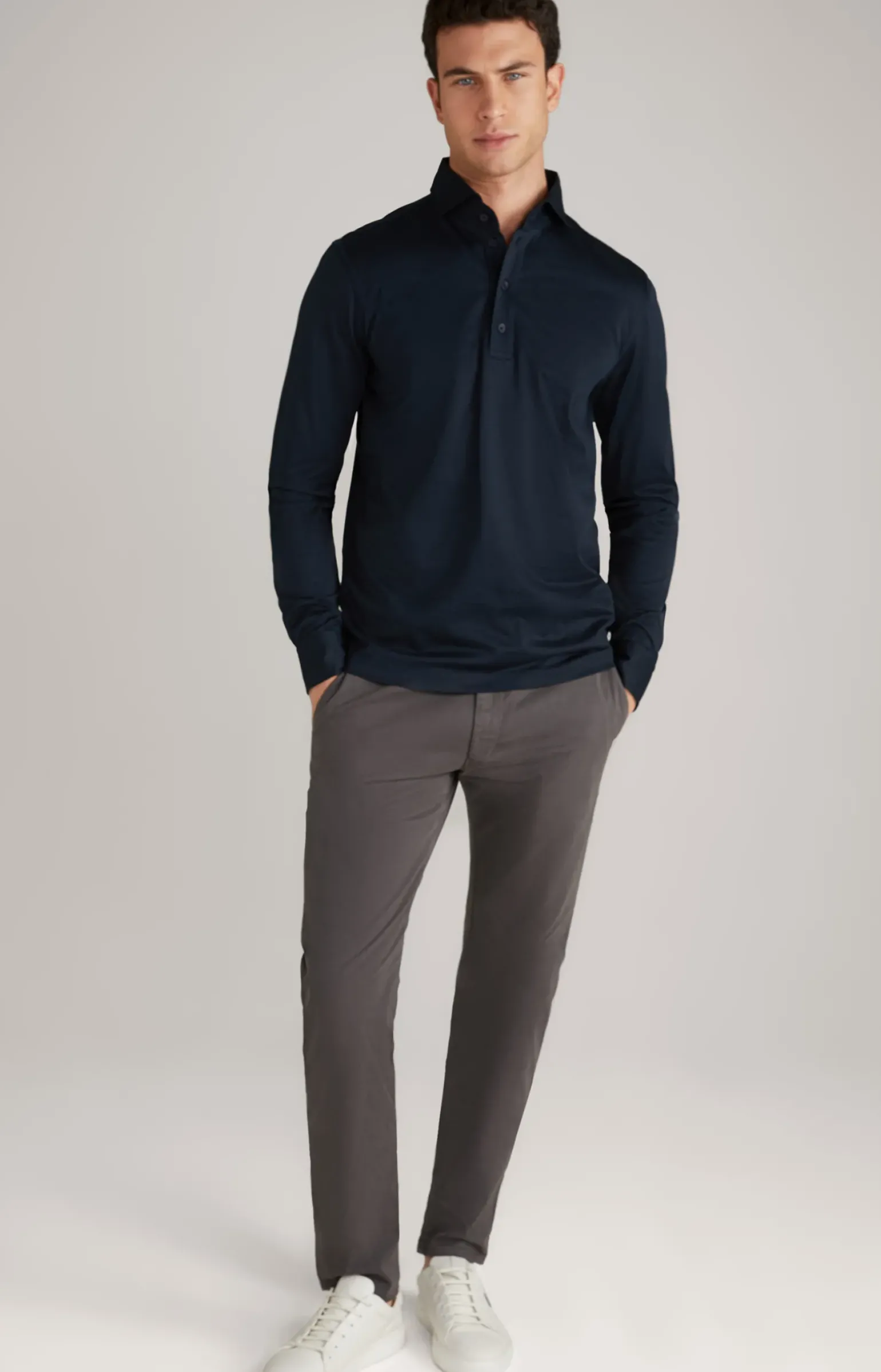 Langarm-Poloshirt Baldwin in Dunkelblau