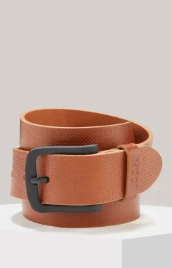 Ledergürtel in Cognac strukturiert