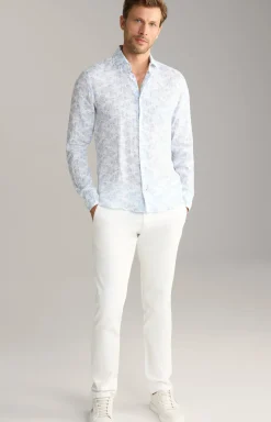 Leinen-Hemd Pai in Hellblau/Weiß gemustert