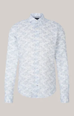 Leinen-Hemd Pai in Hellblau/Weiß gemustert