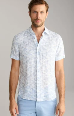 Leinen-Hemd Pit in Hellblau/Weiß