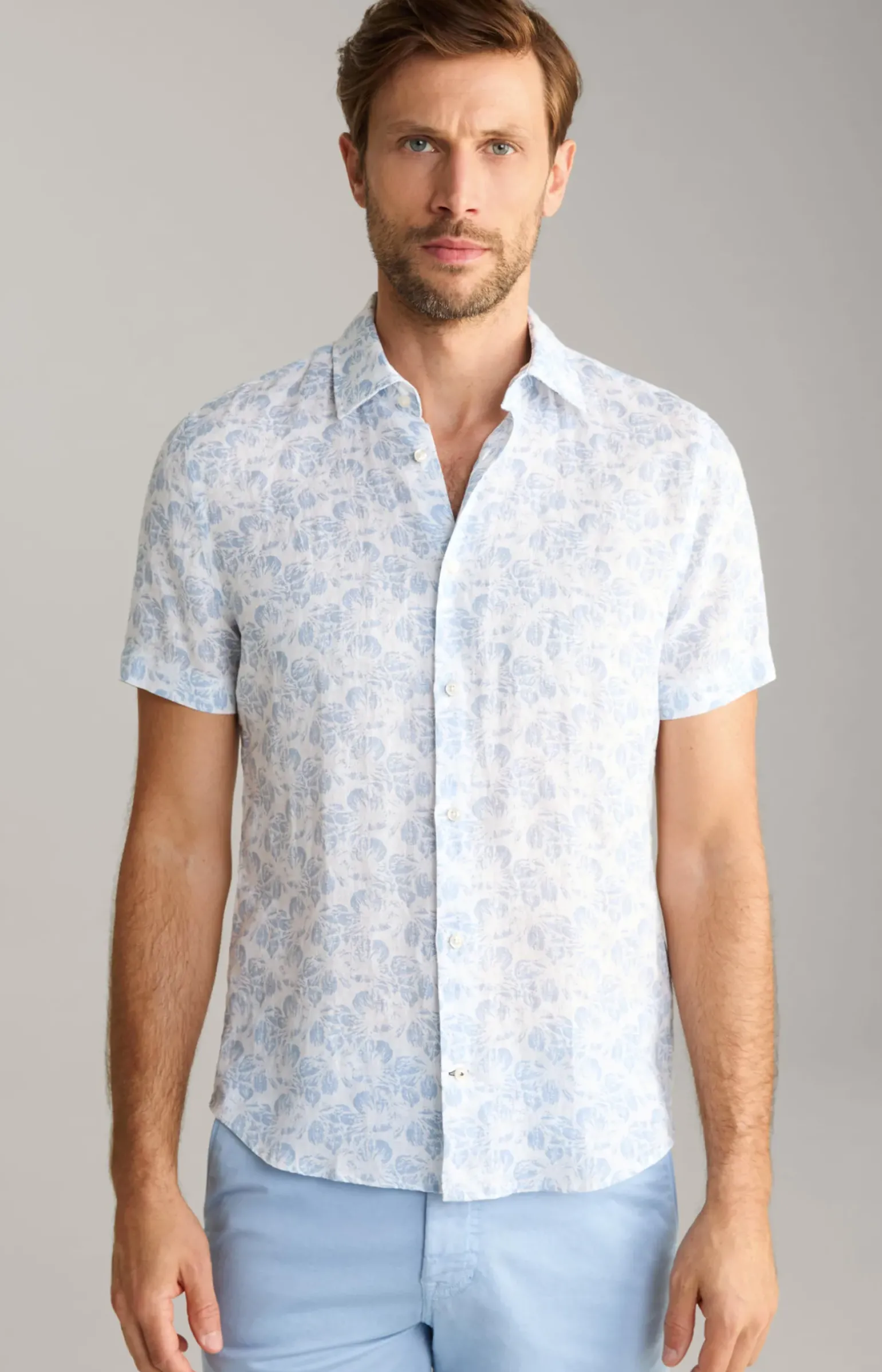 Leinen-Hemd Pit in Hellblau/Weiß