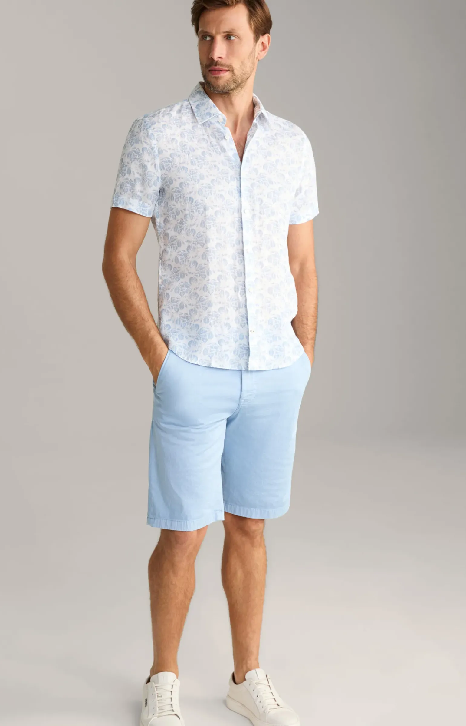 Leinen-Hemd Pit in Hellblau/Weiß