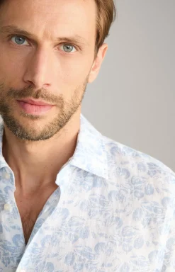 Leinen-Hemd Pit in Hellblau/Weiß