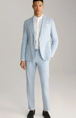 Leinenmix-Chino Hank in Blau/Weiß kariert