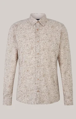 Leinenmix-Hemd Hanson in Braun gemustert