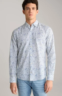 Leinenmix-Hemd Hanson in Blau/Weiß gemustert